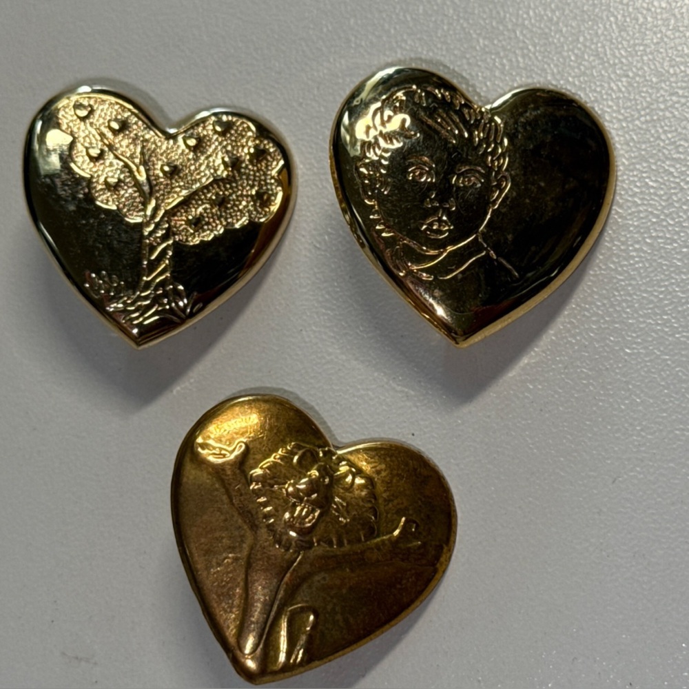Gold Heart Shaped Brooch Set